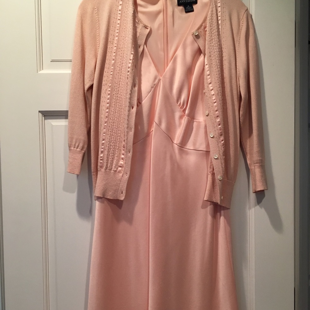 Ann Taylor silk dress and cardigan